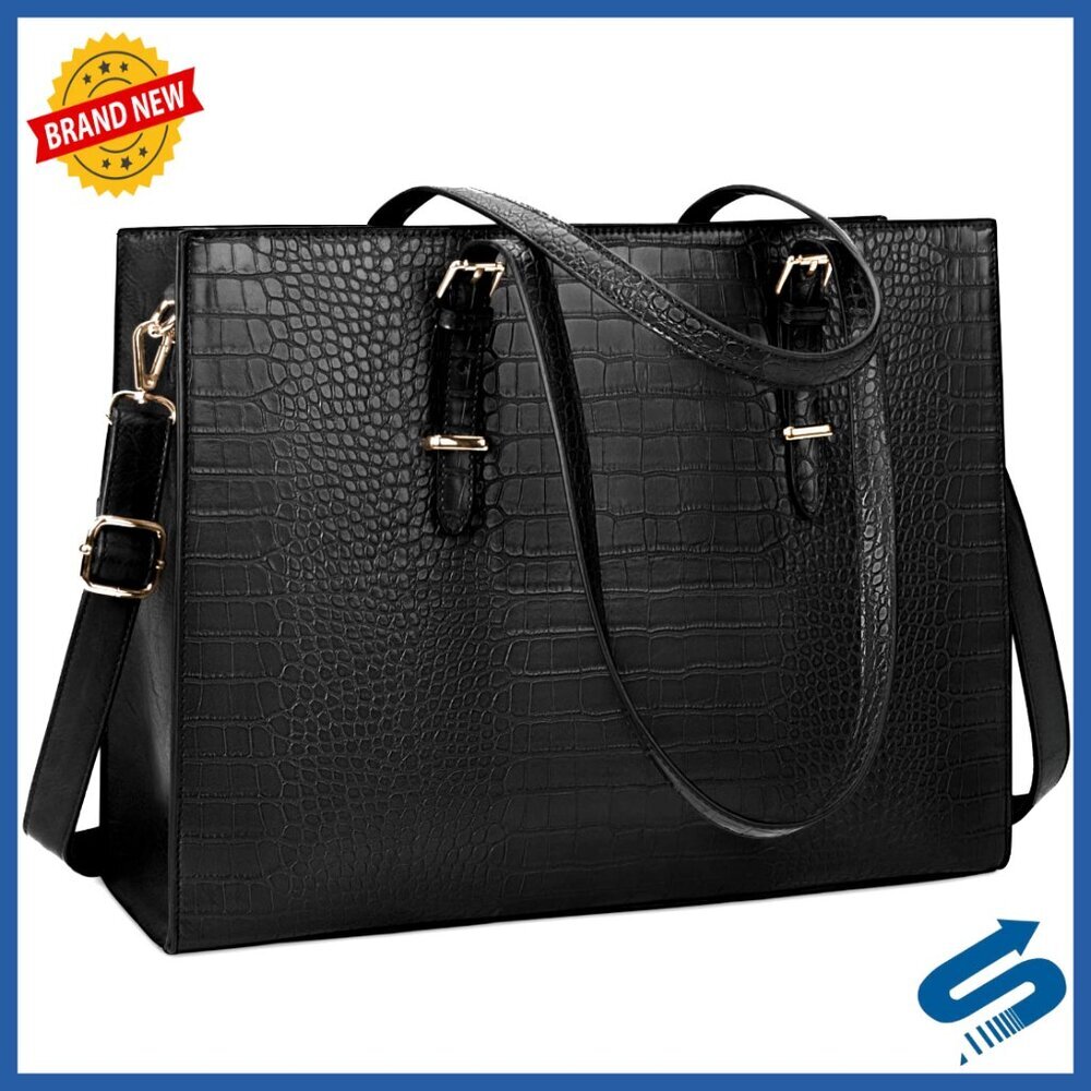 Leather Laptop Tote Bag Classy Waterproof Shoulder Briefcase for Work Office